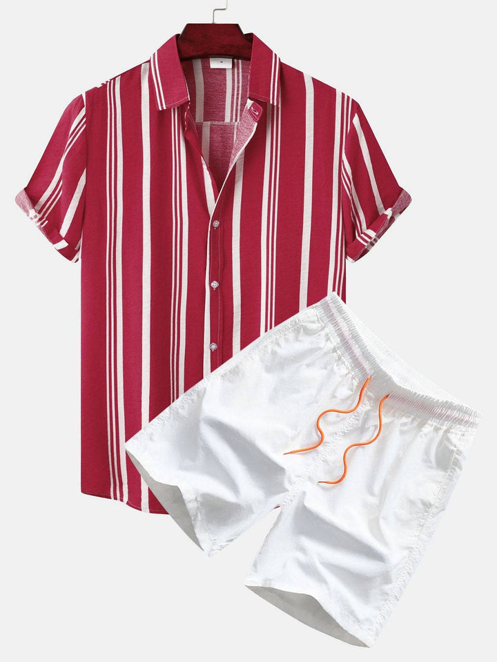 Emma & Rose Manhattan Zach™ short-sleeved swim set, two-piece outfit with colorful striped top and matching swim bottoms.