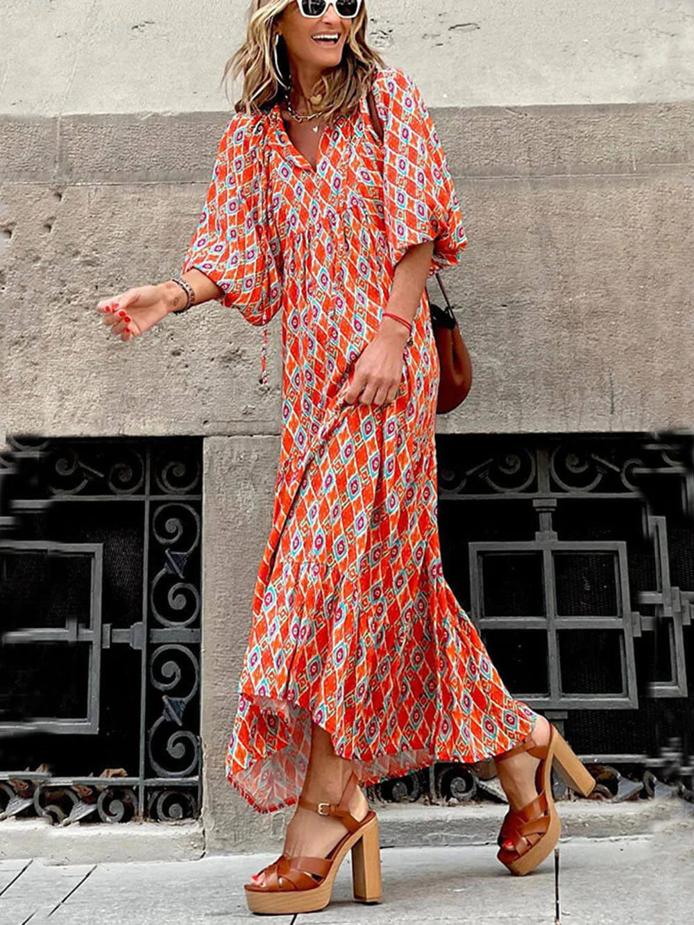 Bohemian Printed Maxi Dress, view 6 - Elena Harper