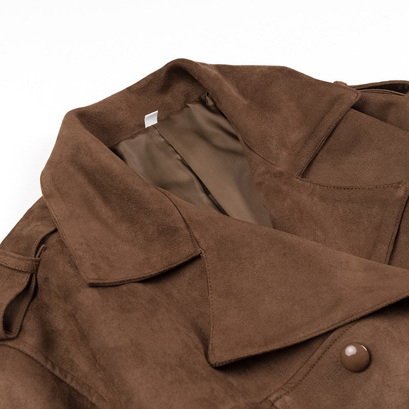 Women's Wrap Coat with Soft Suede Effect - Caleira