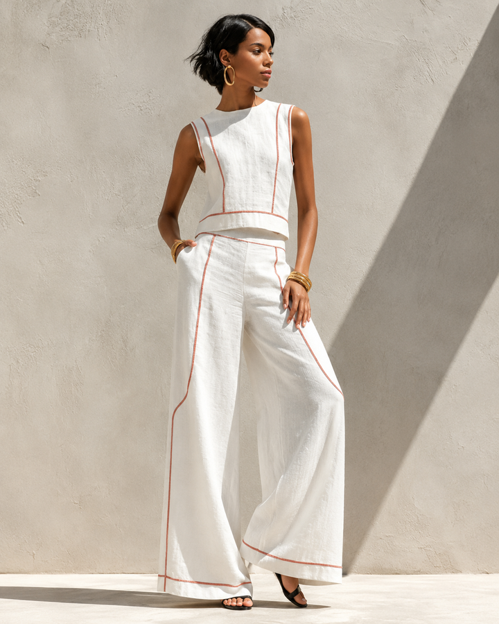 Bianca™ | Elegant White Co-ord Set with Wide Legs