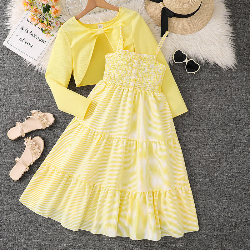 Girl's Dress with Straps, Floral Print and Long Sleeves, view 3 - Elena Harper