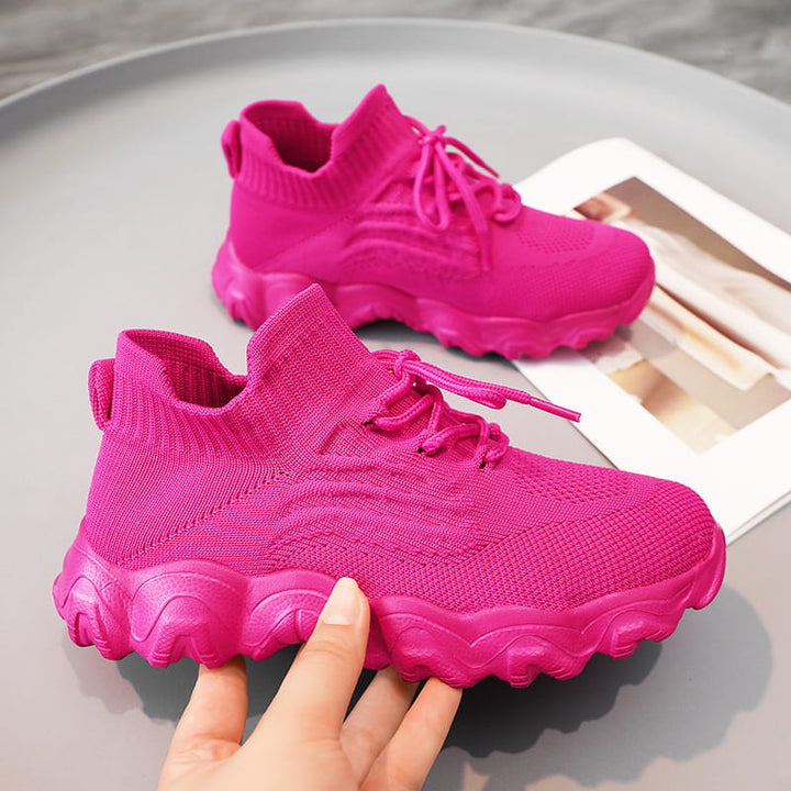 Hasmie Breathable Knit Sneakers with Lacing, view 3 - Elena Harper