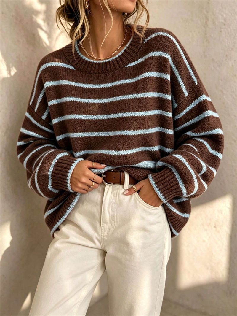 Women's Round Neck Knit Sweater - Casual and Comfortable