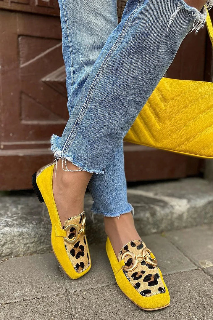 Yellow Loafer with Animal Print Detail - Elena Harper