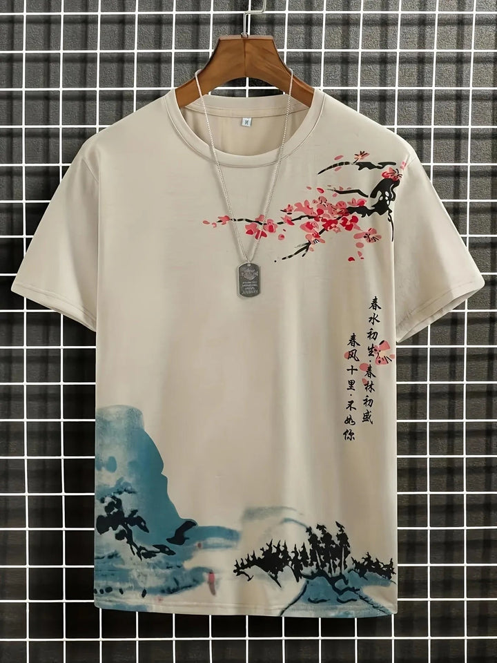 Men's Floral Wave Graphic Tee - Effortless Style & Comfort