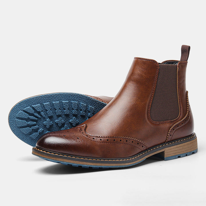 Men's Brogue Leather Ankle Boots - Alrik