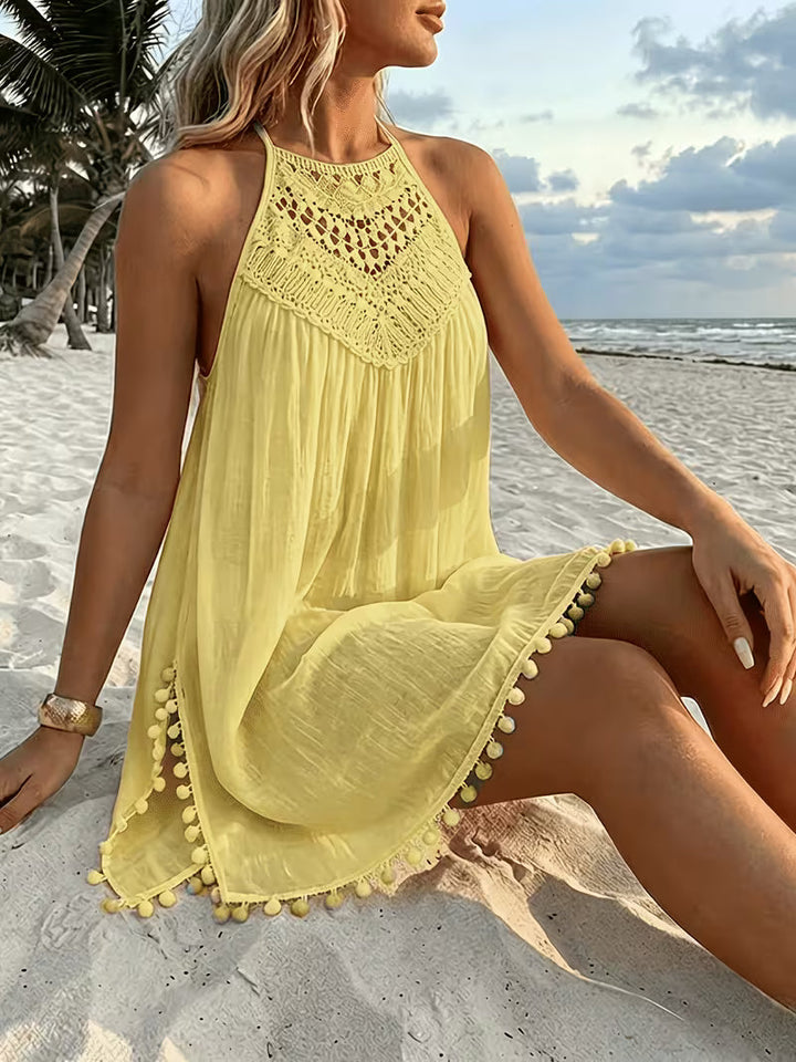 Shiena Elegant Crocheted Halter Dress Made of Lace, view 9 - Elena Harper