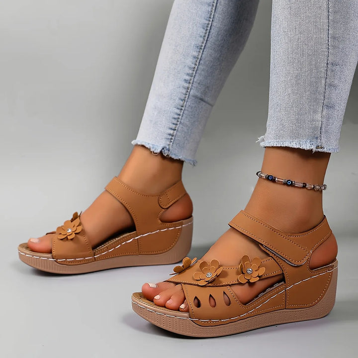 Ambella Comfortable Floral Sandals with Wedge Heel - Elena Harper