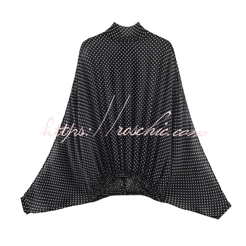 Seraphina Flowing Lantern-Sleeve Polka Dot Blouse