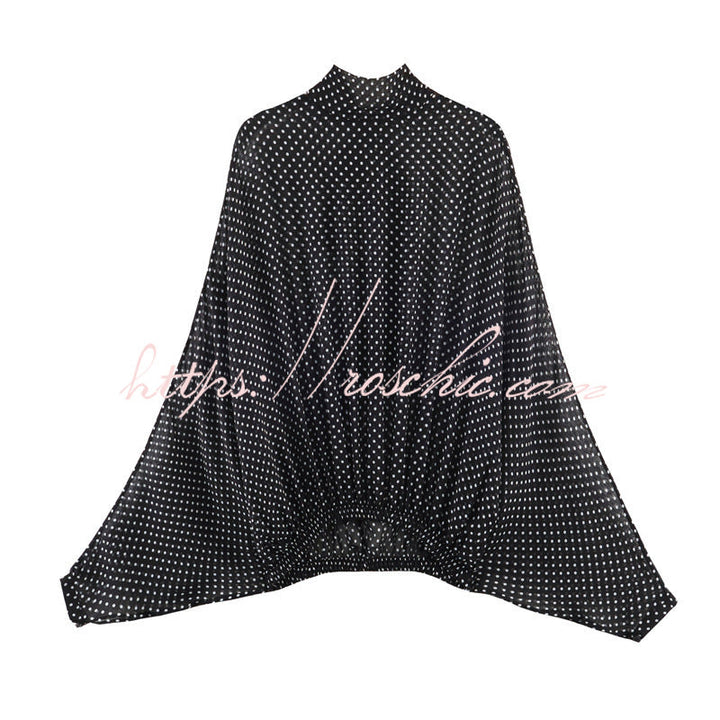 Seraphina Flowing Lantern-Sleeve Polka Dot Blouse