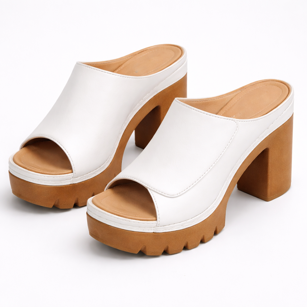 Emma & Rose Cape Town Ellie platform heels featuring stylish straps and chunky heel in neutral tones.