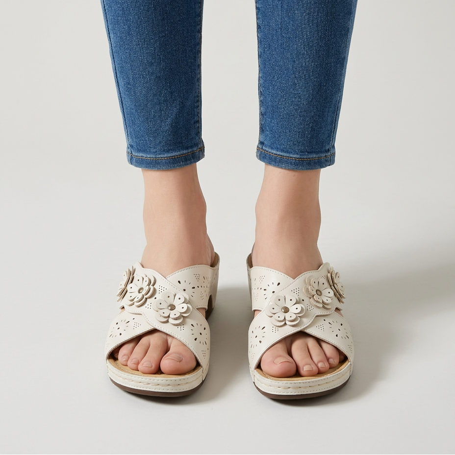 Amycca | Comfortable Wedge Slippers with Floral Applications