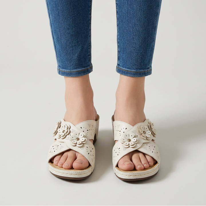 Amycca | Comfortable Wedge Slippers with Floral Applications