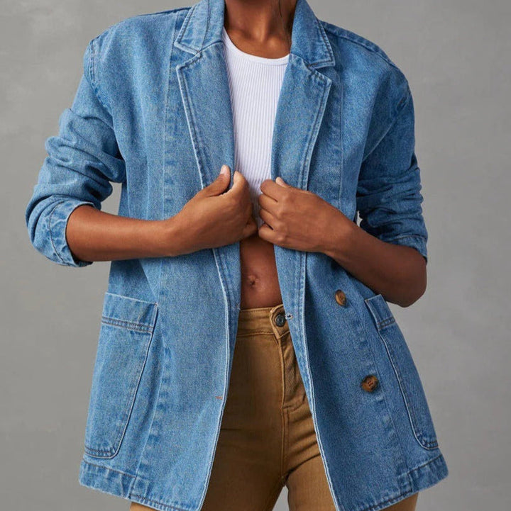 Women's Washed Denim Blazer Style Jacket - Yalina