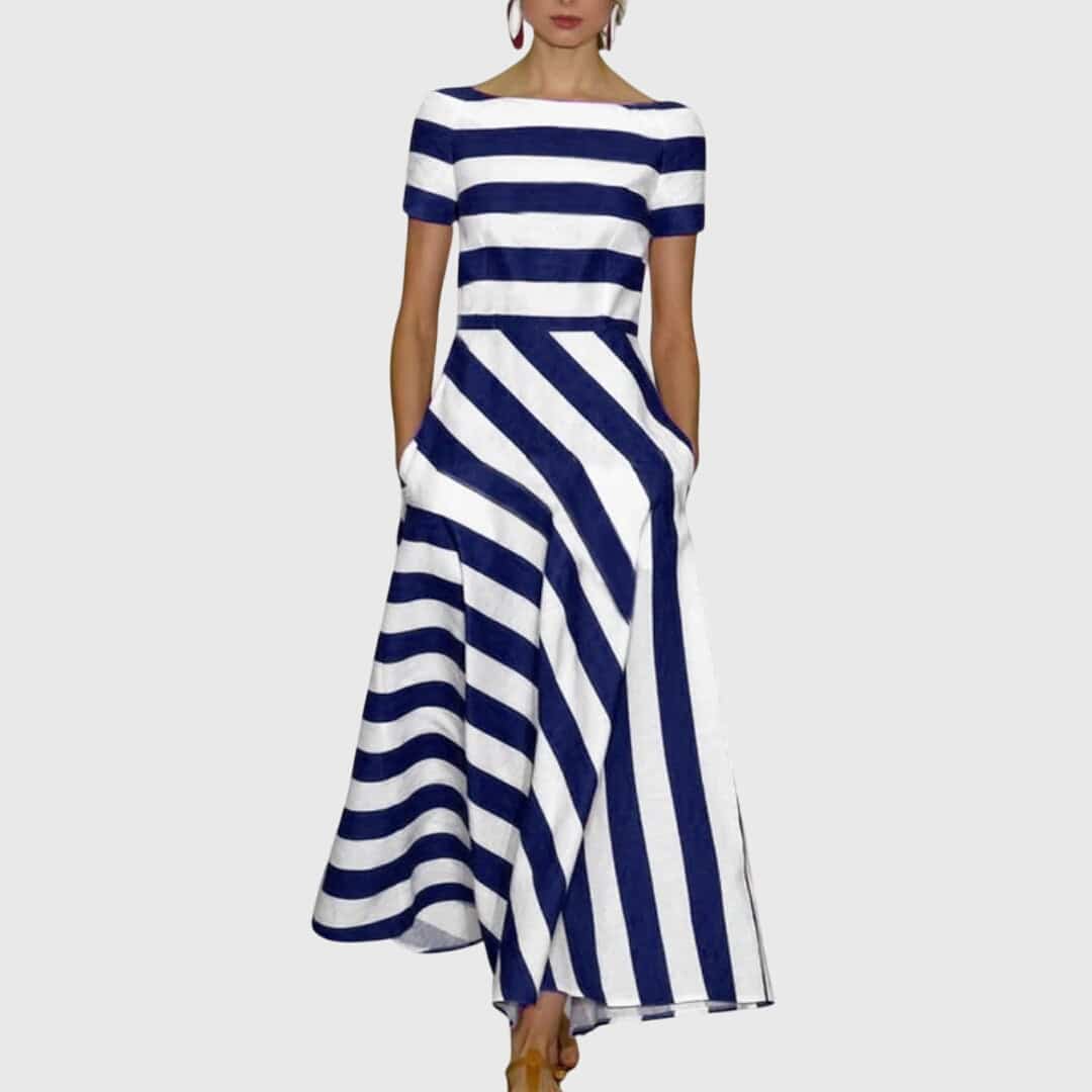 Emma & Rose Cape Town Carly™ striped dress featuring a stylish, fitted design with bold horizontal stripes.