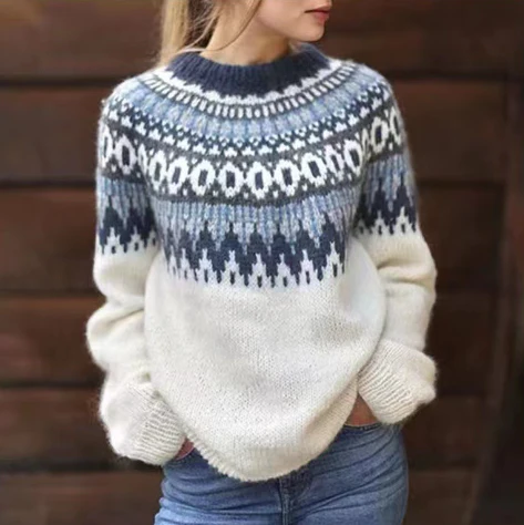 Klaudia | Cozy Wool Sweater with Nordic Pattern
