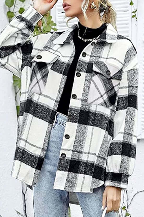 Women's Loose Fit Checked Blouse, view 8 - Elena Harper
