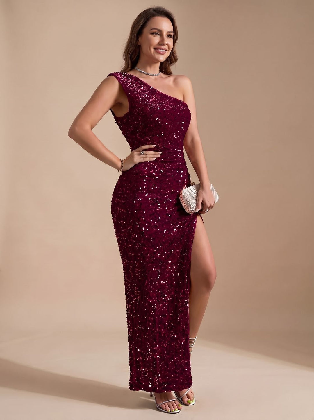 Isabella | Glamorous Maxi Party Dress with Sequins and One-Shoulder Design