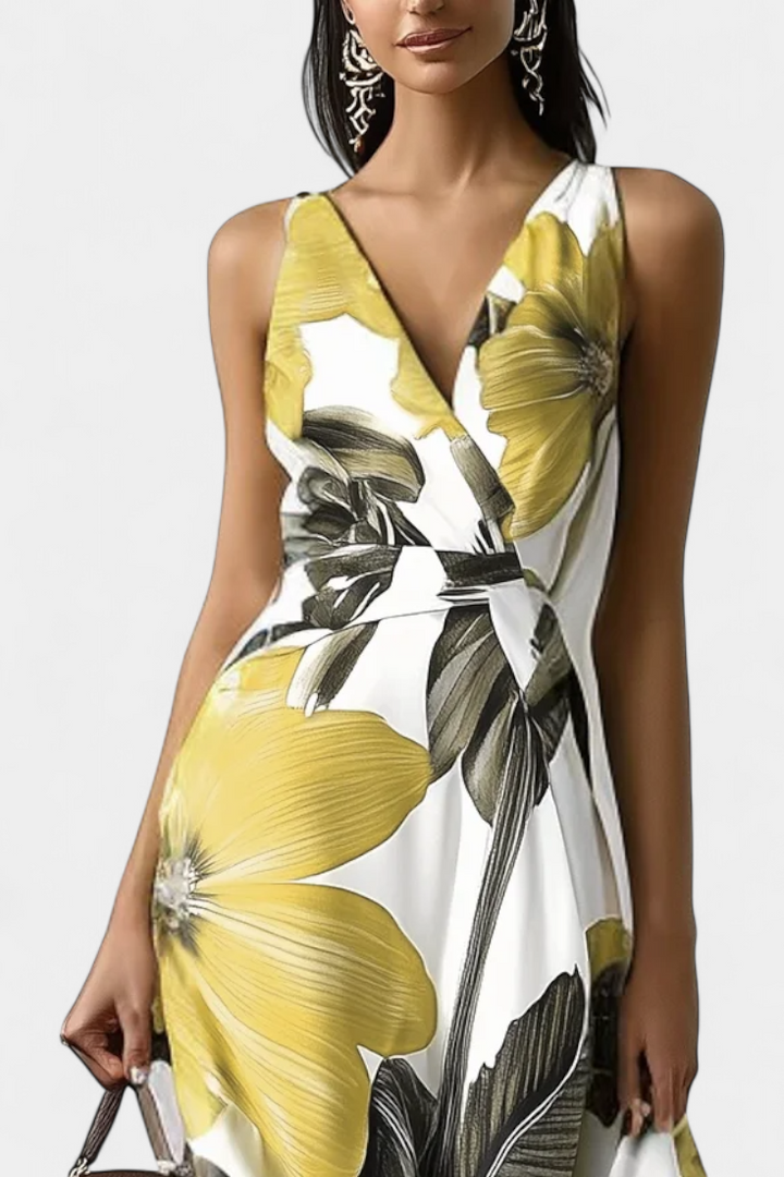 Regina Classic Dress with Floral Print, view 2 - Elena Harper