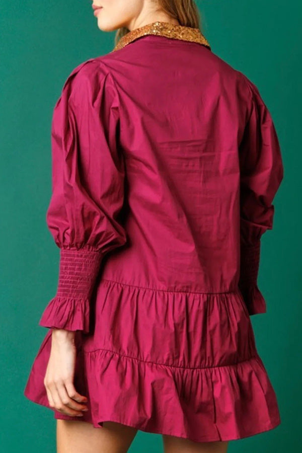 Nutcracker Sequined Button Down Long Sleeve Mini Dress