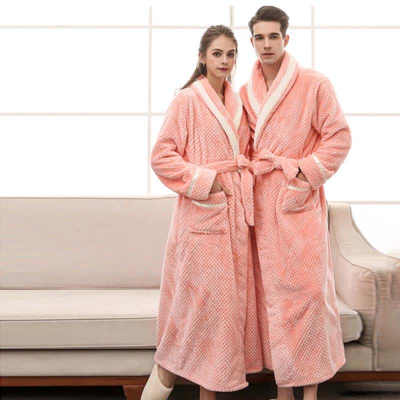 Thick Fleece Warm Unisex Bathrobe – Soft and Plush Robe with Belt and Pockets, Winter Pajamas for Men and Women