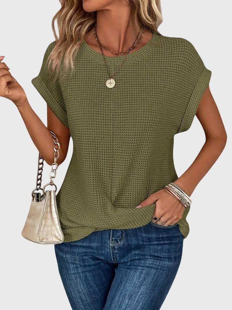 Emma & Rose Cape Town Isa™ Elegant Blouse with crew neck, featuring a stylish, lightweight fabric in a versatile design.