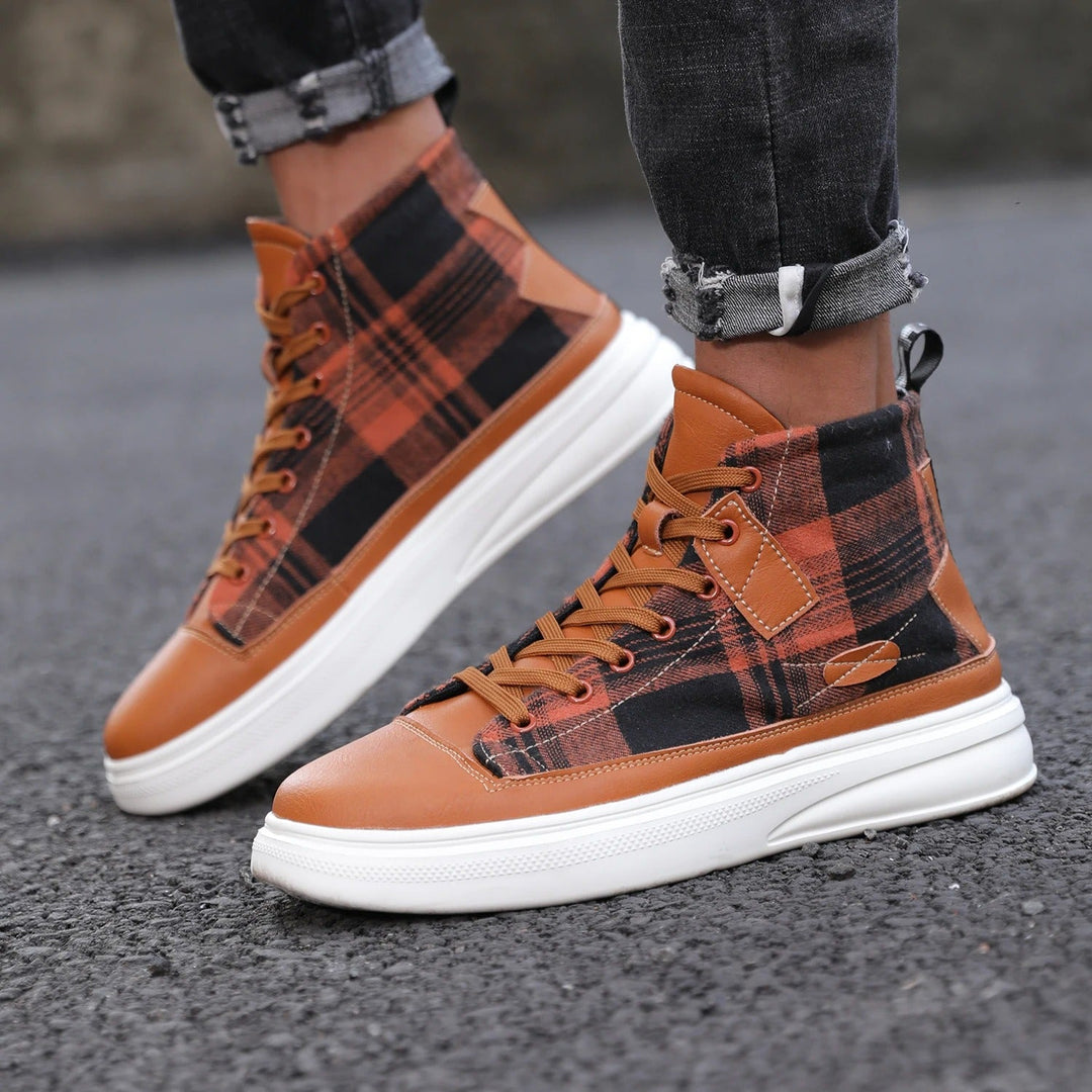 High-top plaid sneakers for men
