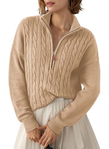 Women's Half-Zip Sweater with High Collar - Retro and Comfortable