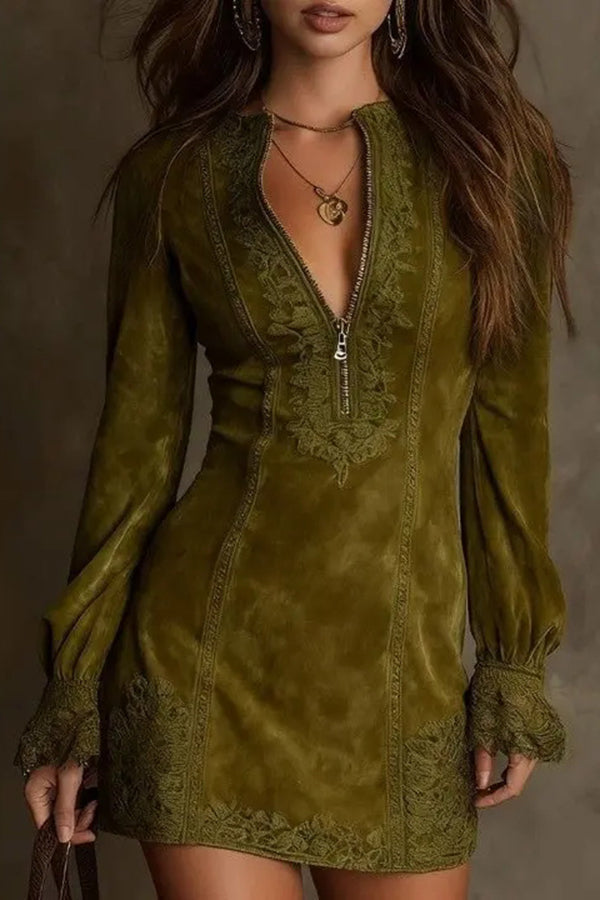 Elegant Embroidered Lace Patchwork Slim-fit Mini Dress