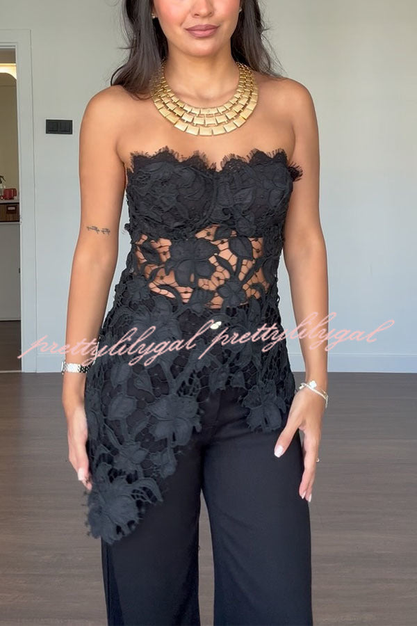 Floral Embroidered Lace Strapless Top
