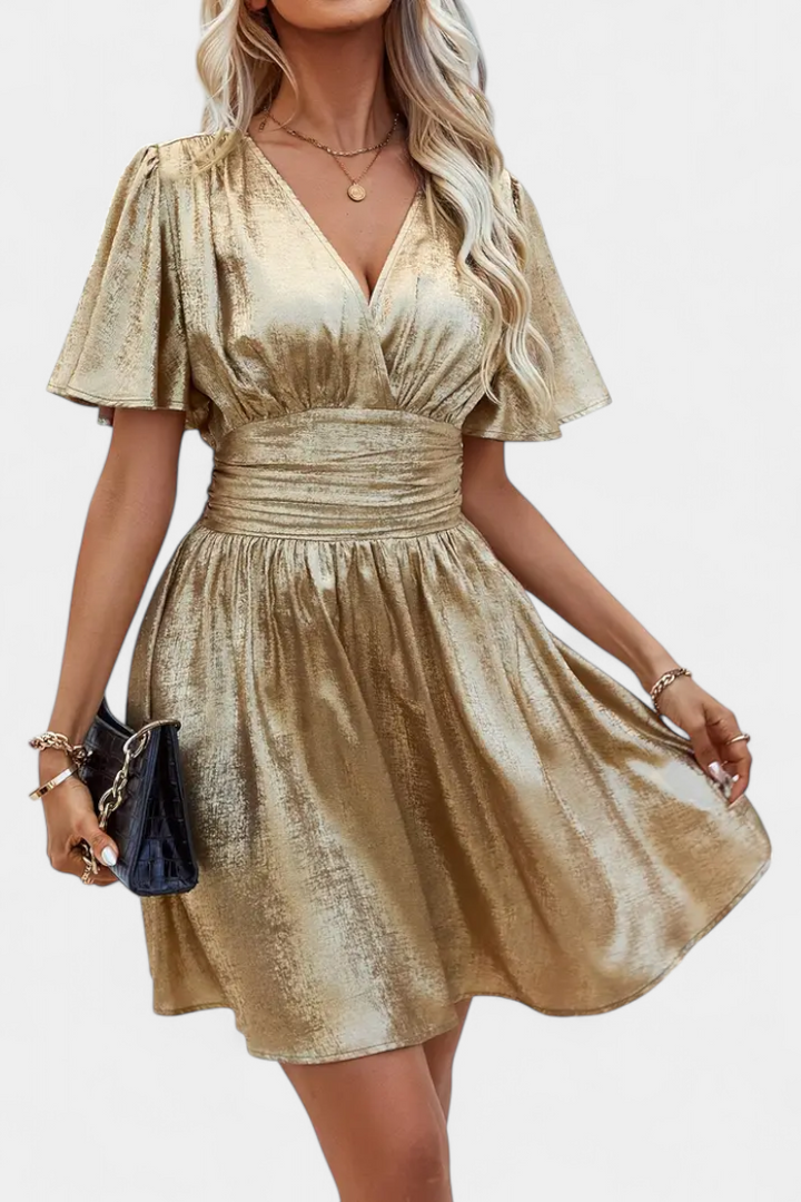 Adalee Women's Dress with V-Neck and Crossed Waist - Elena Harper
