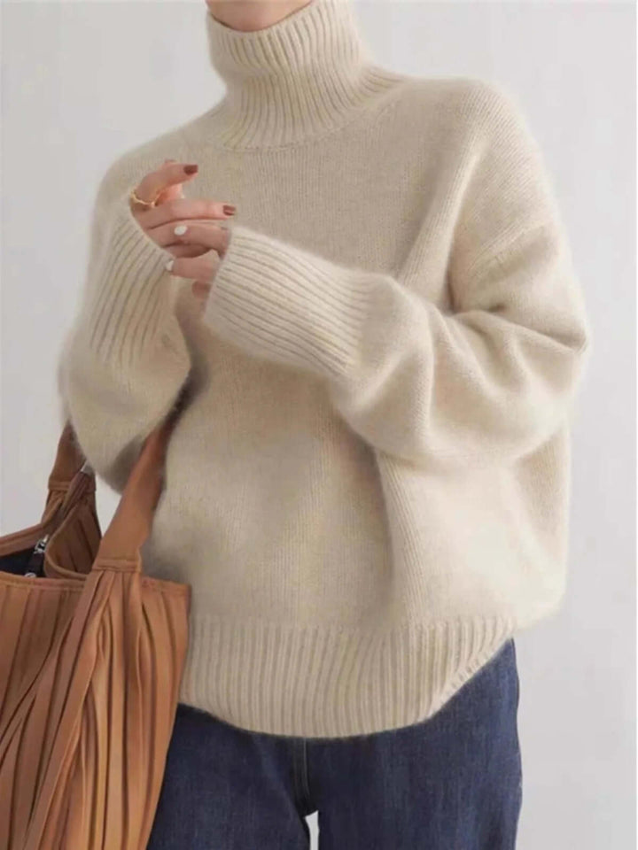 Women's Loose Knit High Neck Sweater, view 2 - Elena Harper
