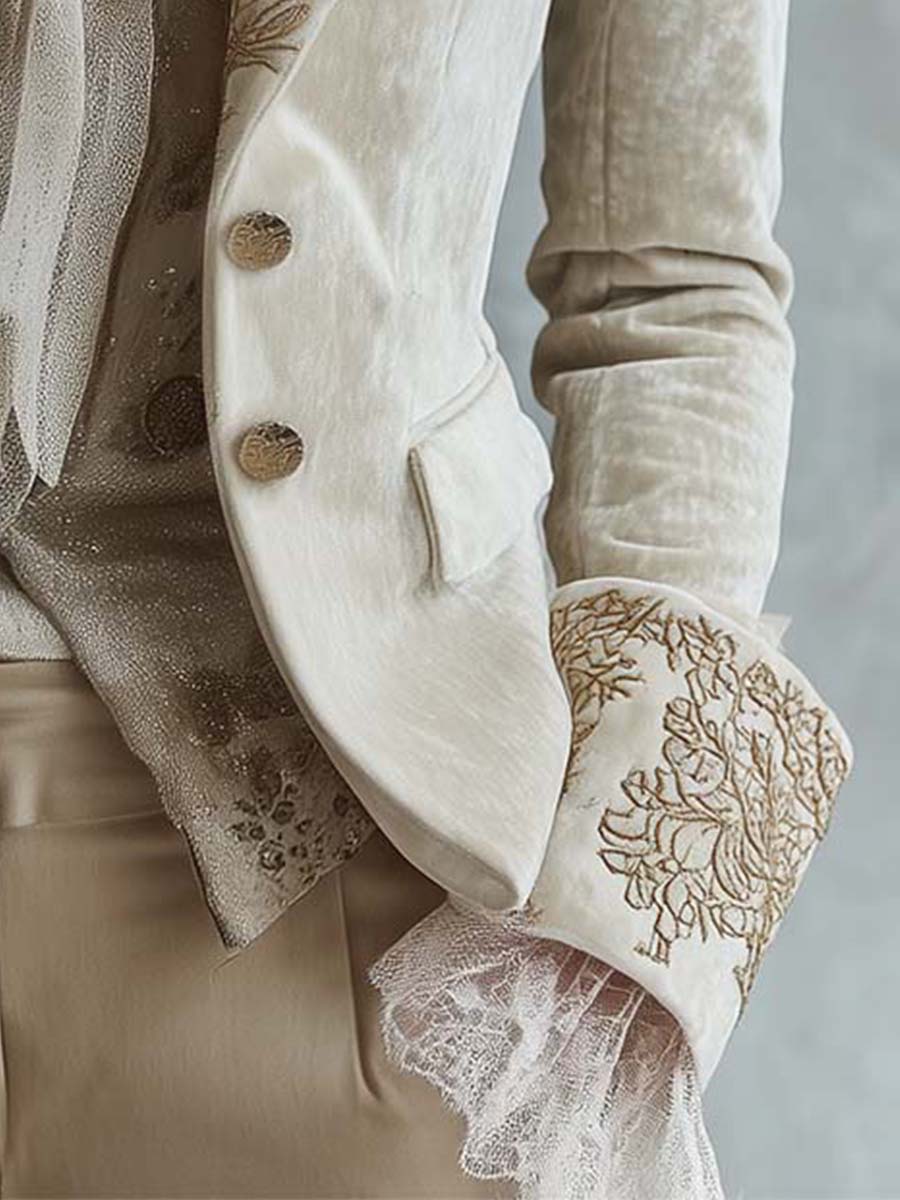Constance Women's Ivory Embroidered Blazer with Soft Structure - Elena Harper