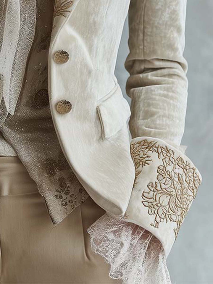 Constance Women's Ivory Embroidered Blazer with Soft Structure - Elena Harper