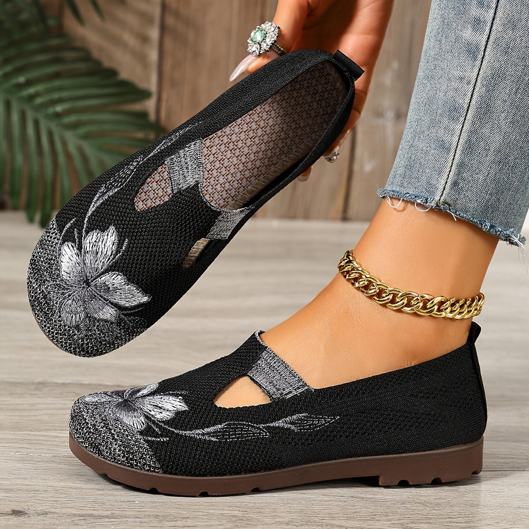 Women's Embroidered Slip-On Flats with Floral Detail