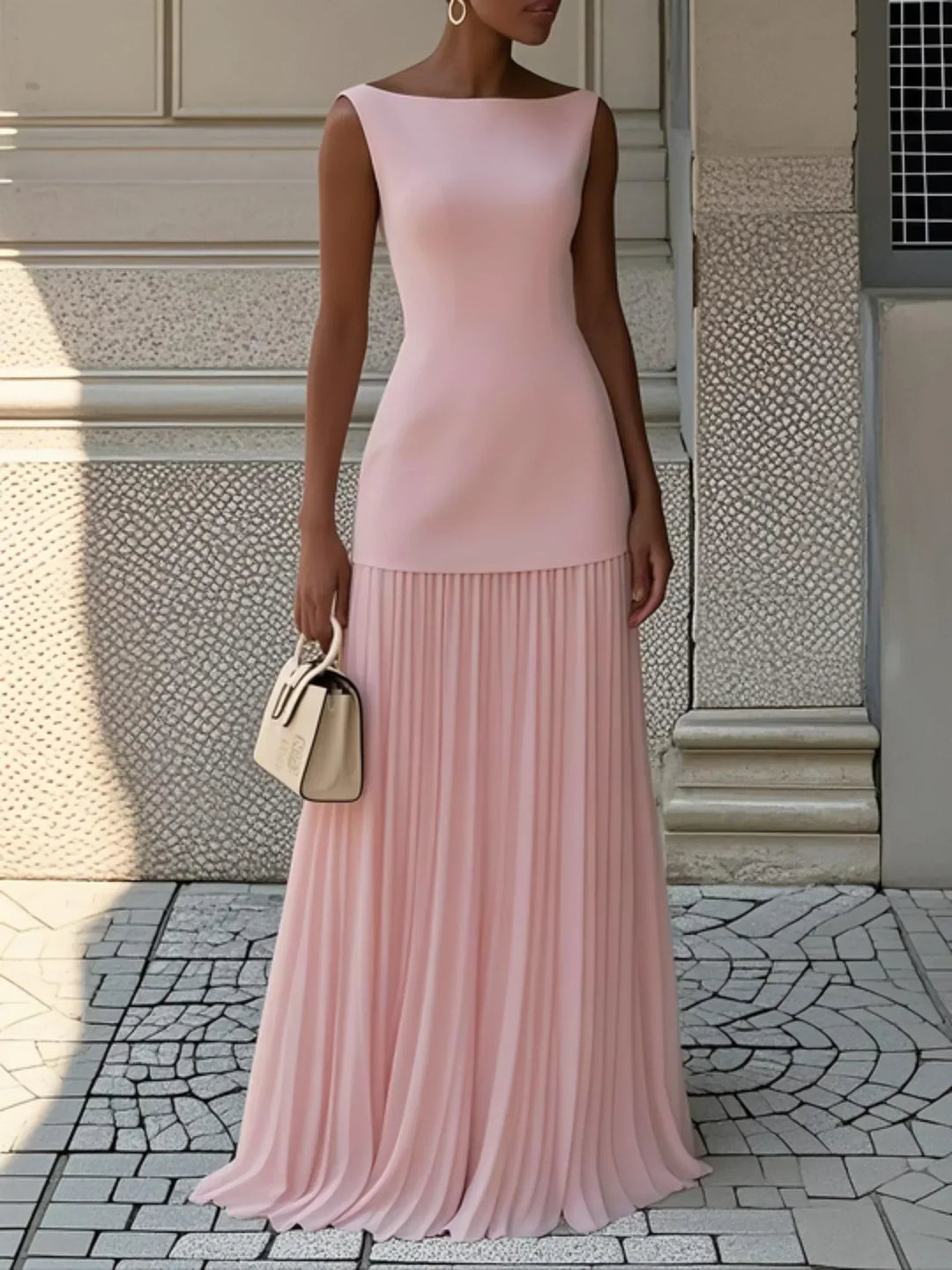 SLEEVELESS PLEATED LONG DRESS FOR WOMEN