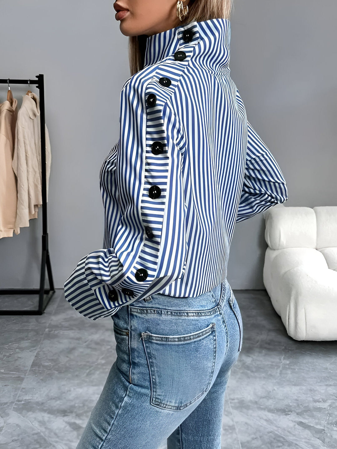 Bibi - Striped Shirt with Wide Collar