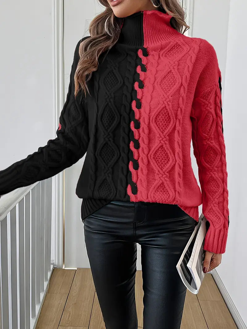 Leovia Elegant Striped Sweater with High Collar, view 4 - Elena Harper
