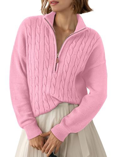 Women's Half-Zip Sweater with High Collar - Retro and Comfortable