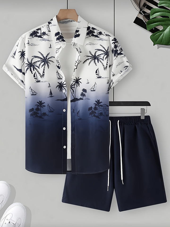 Garrett Coastal Print Shirt and Shorts Set, view 3 - Elena Harper