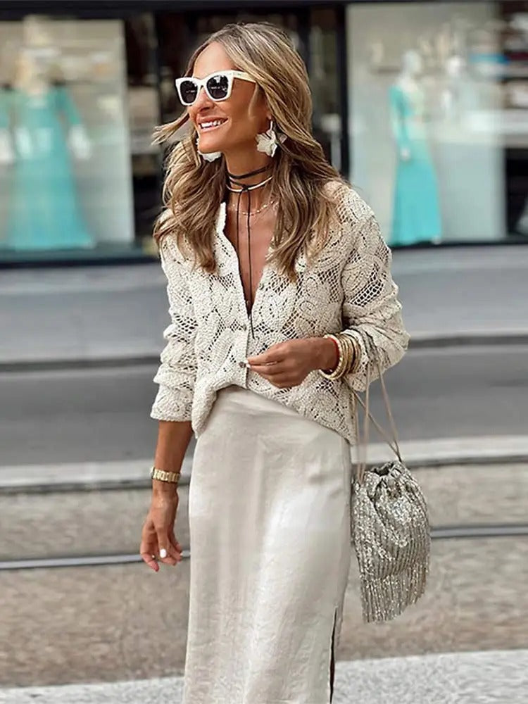 Women's Airy Crocheted Cardigan – Elegant & Relaxed Style