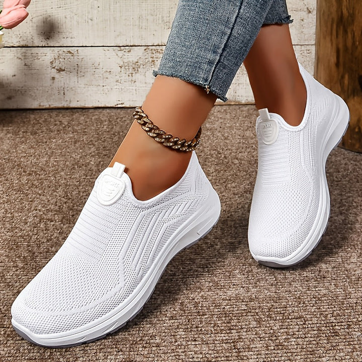 Ladies Slip-On Sneakers with Knitted Upper and Low Sole