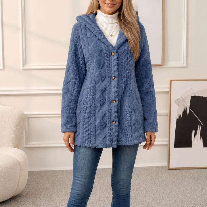 Amelia Plush Sherpa Jacket with Elegant Diamond Pattern - Elena Harper