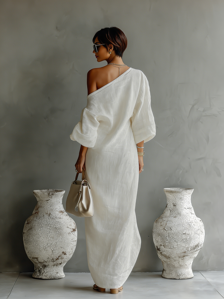 Women's Elegant One-Shoulder Flowing Maxi Dress