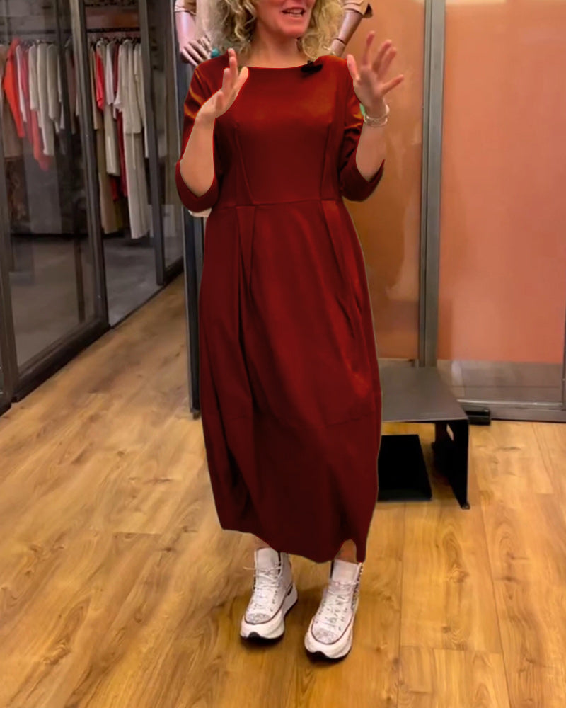 Ladies Dress with Round Neck and 3/4 Sleeves – Tailored Fit