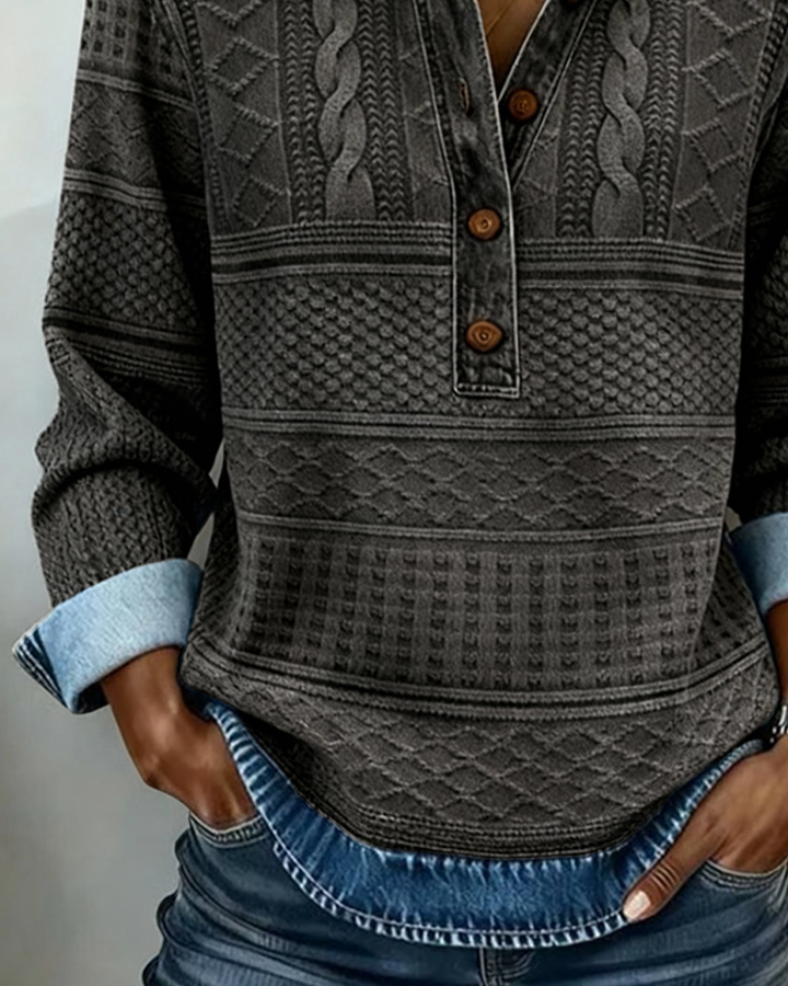 Amelia Trendy Half-Button Pullover Sweatshirt - Elena Harper
