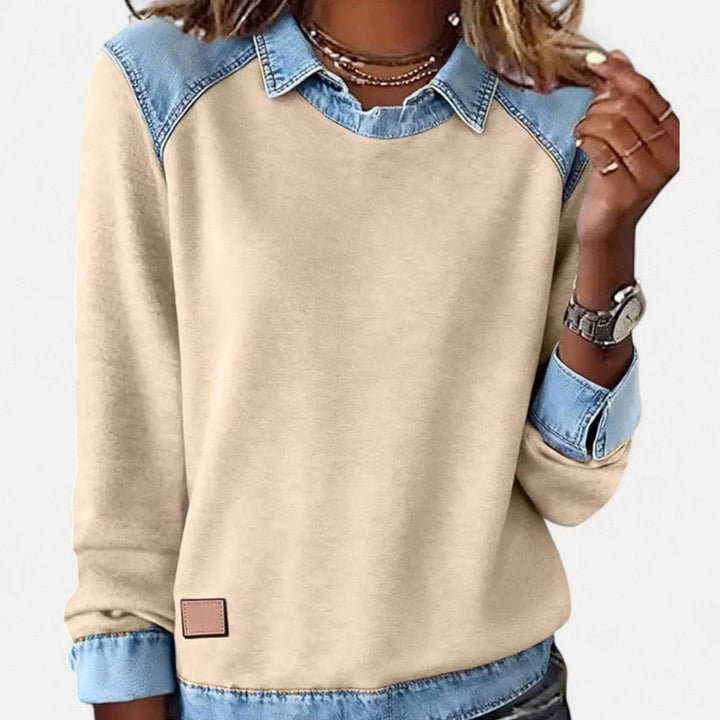 Zailah™ Emma & Rose Cape Town sophisticated sweater blouse in soft fabric, featuring a stylish design with a V-neck and long sleeves.