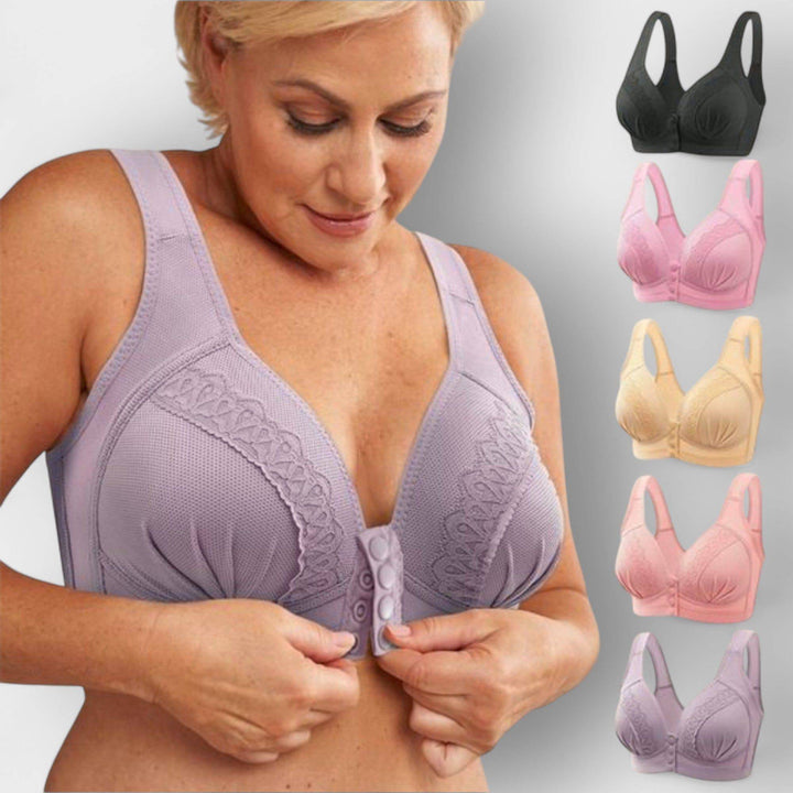 Eleni™ bra by Emma & Rose Durban, stylish black lace bra with adjustable straps, featuring delicate floral detailing.