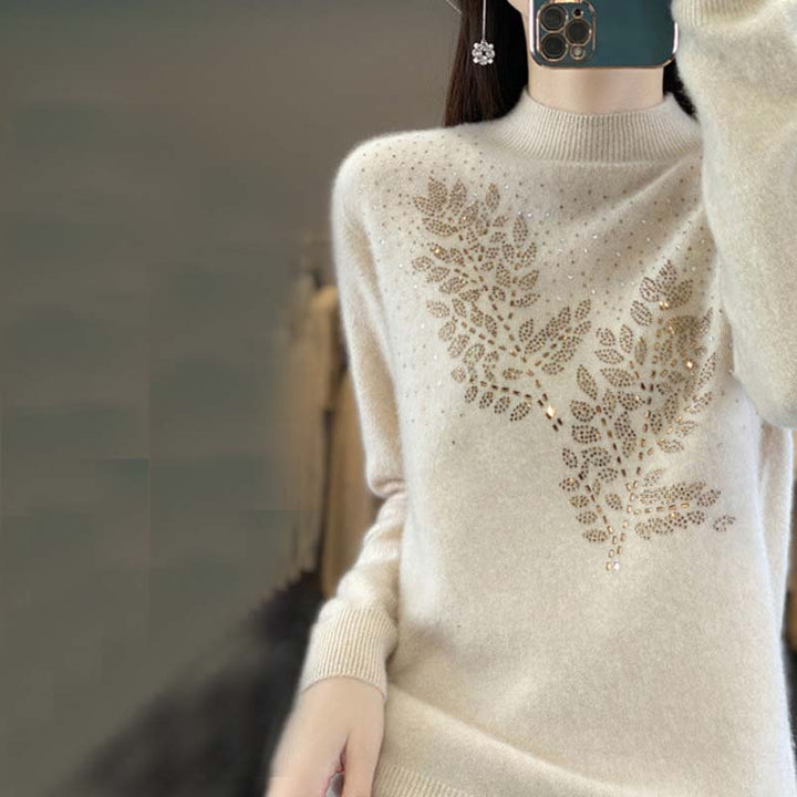 Knit Pullover with Leaf Pattern