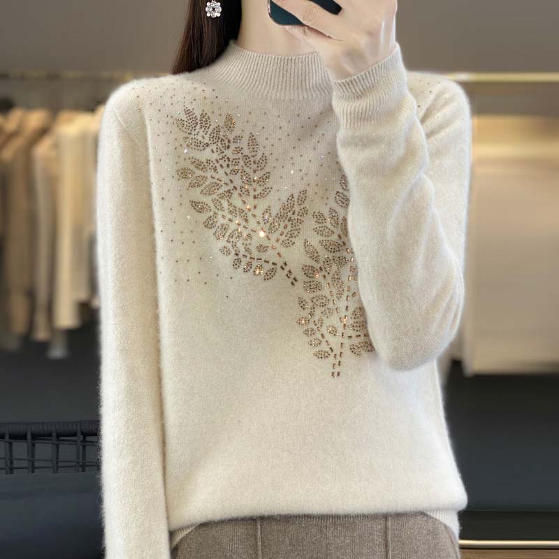Knit Pullover with Leaf Pattern